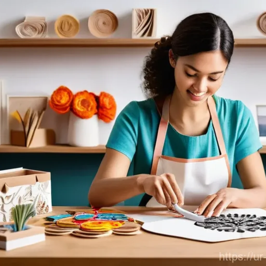 종이공예 디자인의 방향 - **Prompt 1: Paper Craft Entrepreneur in a Digital Studio**
"A creative female paper artist, in h...