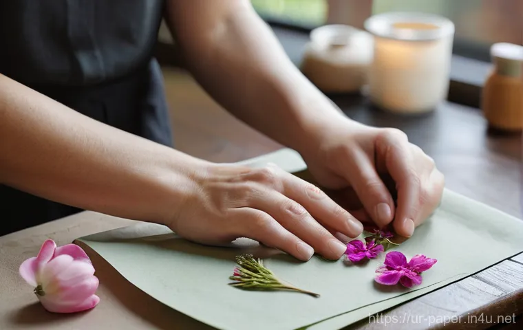 종이와 자연 소재 결합 - **Prompt 1: "A beautifully composed tabletop display showcasing a magical fusion of natural elements...