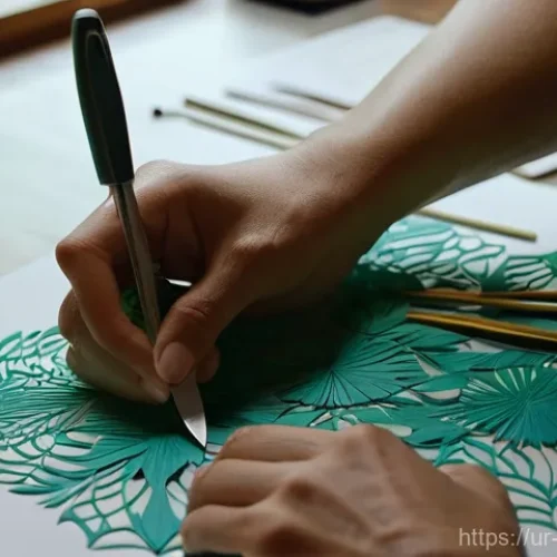 Home 24 종이 아트 스타일 - **Prompt:** A highly detailed, photorealistic image of a skilled artisan's hands meticulously workin...