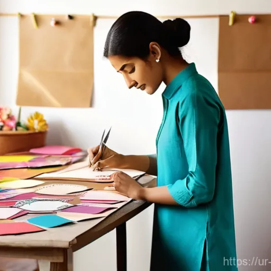 종이공예 소품 판매 아이템 - **Prompt:** A cozy, sunlit workspace dedicated to paper crafting. A female artist, wearing a modest,...