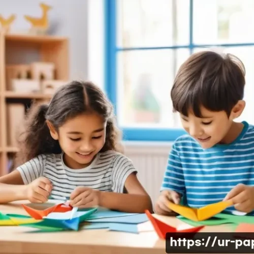 Home 21 종이공예 장식 아이템 - **Prompt for image generation: A vibrant and joyful scene of two children, a boy and a girl, aged ar...